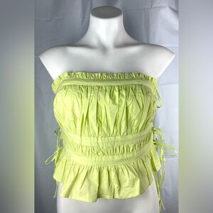 Free People 100%cotton Bohemian Ruffled Gabby Tube Top Tank Harbor Lime Green XS